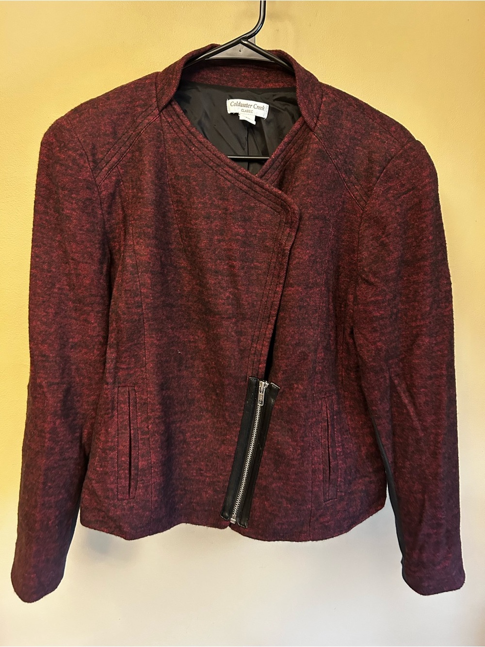 Coldwater Creek Women's Burgundy Asymmetric Zip Jacket Size P12 Petite